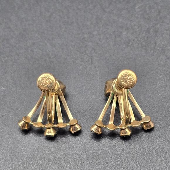 Van Dell 12K Gold Filled Necklace Earrings Set Green Rhinestone Vintage Jewelry - Picture 7 of 10